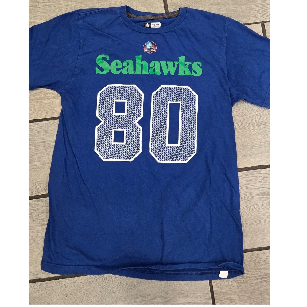 NFL Team Apparel Seattle Seahawks Steve Largent 80 Hall of Fame Blue Shirt M